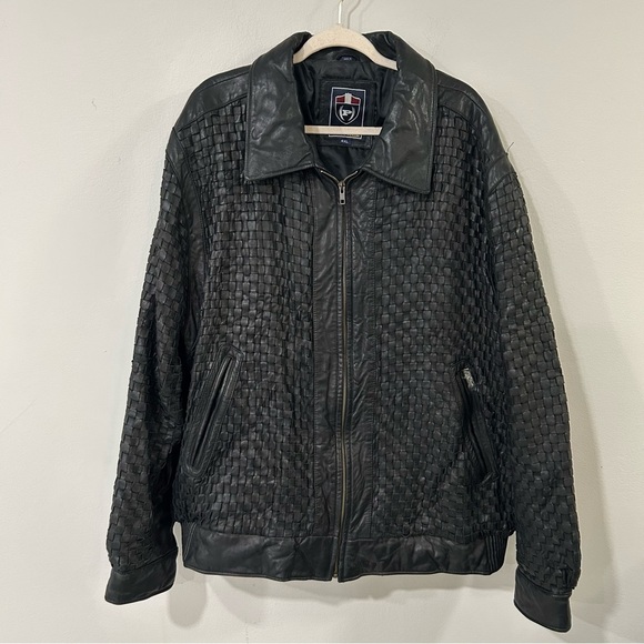 Phat Farm Black Woven Leather Bomber Jacket Quilted Zip-Up Jacket Men’s Size 4XL - Picture 1 of 8